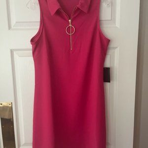 BOSTON PROPER Pink Zippered Front Sleeveless Collared Dress